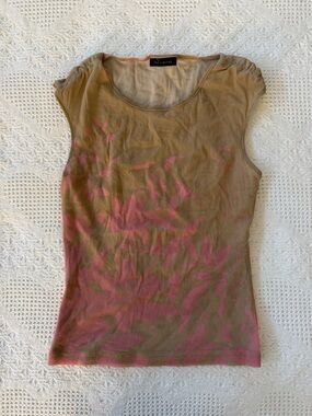 The Limited Brown & Pink Leaf-Print Sleeveless Scoop Neck Tank